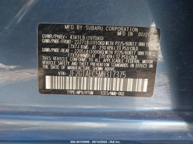 JF2GTAEC5MH317375 Subaru Crosstrek Premium