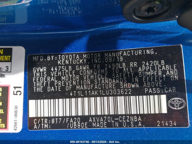 Toyota CAMRY LE 2020 4T1L11AK1LU303622 Image 9