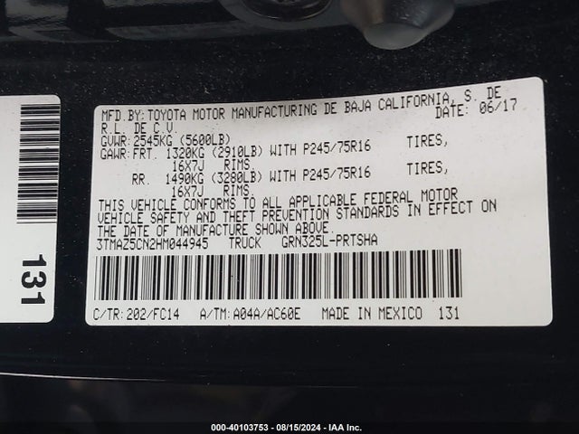 Toyota Tacoma Sr5 V6 2017 3TMAZ5CN2HM044945 Image 9