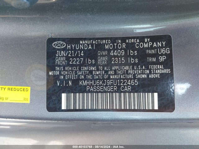 Hyundai Genesis 3.8 Base 2015 KMHHU6KJ9FU122465 Image 9