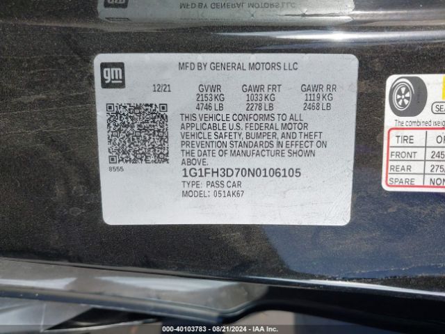 1G1FH3D70N0106105 Chevrolet Camaro Rwd  2ss