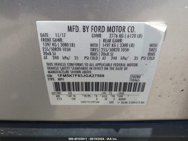 Ford Explorer Limited 2018 1FM5K7F83JGA27588 Image 9