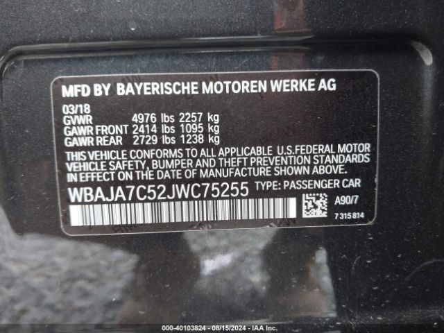 WBAJA7C52JWC75255 BMW 530i Xdrive