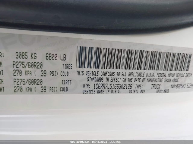 RAM 1500 Big Horn 2016 1C6RR7LG1GS302126 Image 9