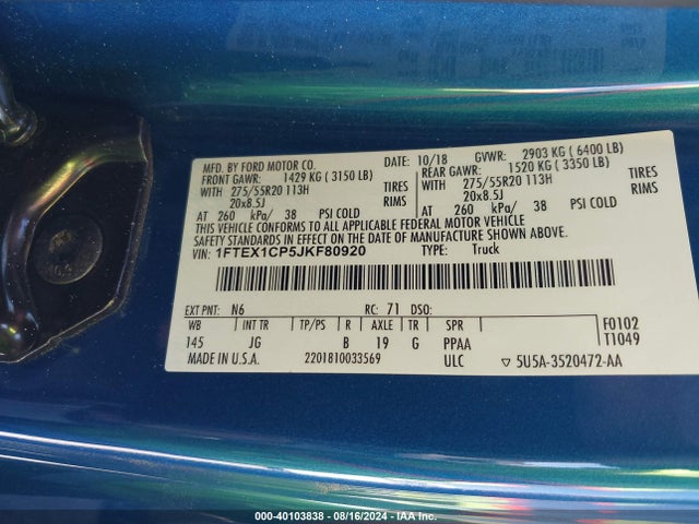 Ford F-150 Xl 2018 1FTEX1CP5JKF80920 Image 9