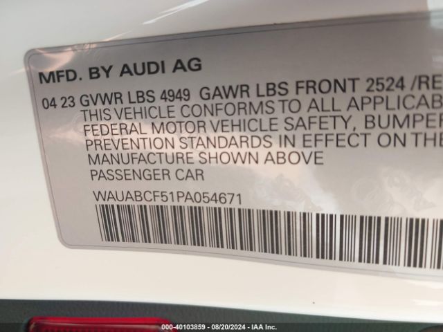 WAUABCF51PA054671 Audi A5 Sportback Premium 40 Tfsi Quattro S Tronic