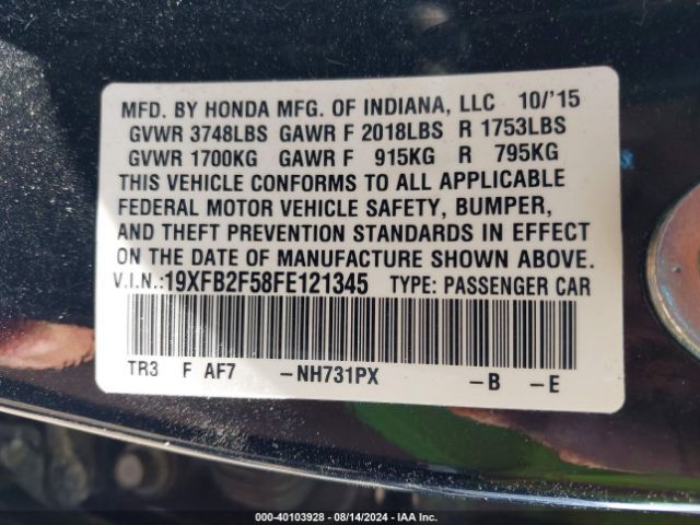 19XFB2F58FE121345 Honda Civic Lx