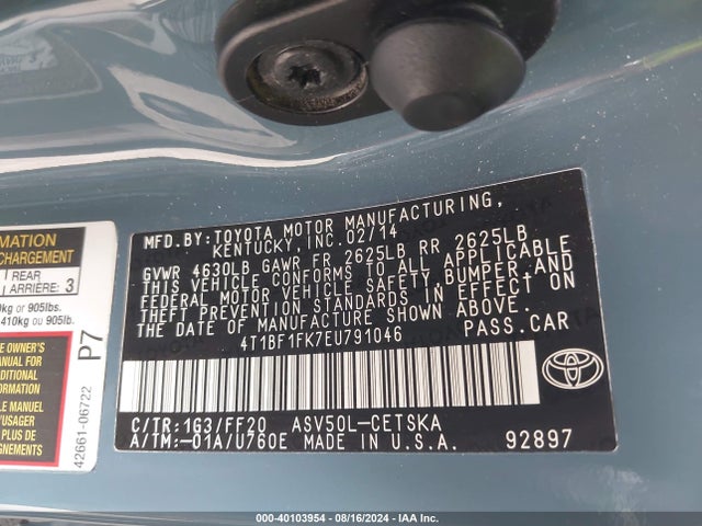 Toyota CAMRY SE 2014 4T1BF1FK7EU791046 Image 9