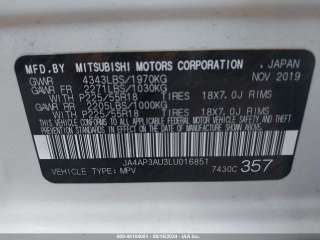 JA4AP3AU3LU016851 Mitsubishi Outlander Sport 2.0 Es