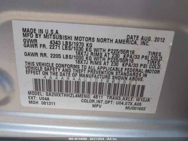 2013 MITSUBISHI OUTLANDER SPORT 4A4AR4AU1DE002621 Photo 8