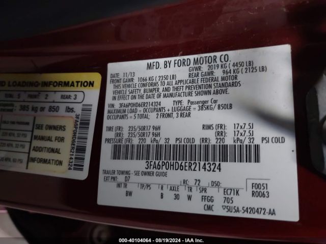 3FA6P0HD6ER214324 Ford FUSION SE