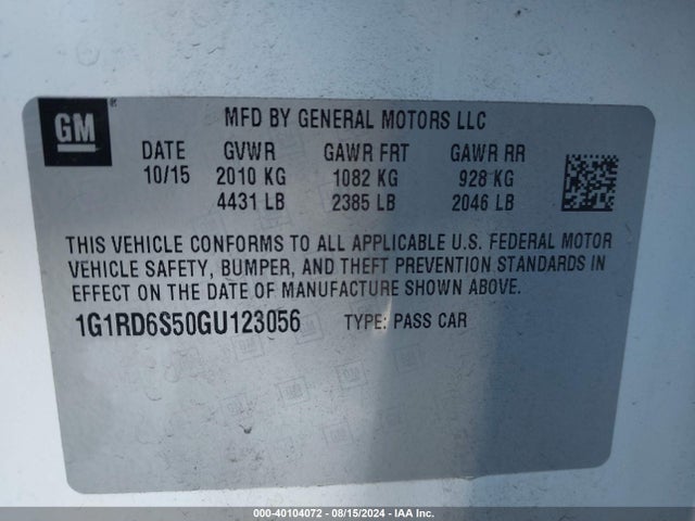 Chevrolet Volt Premier 2016 1G1RD6S50GU123056 Image 9