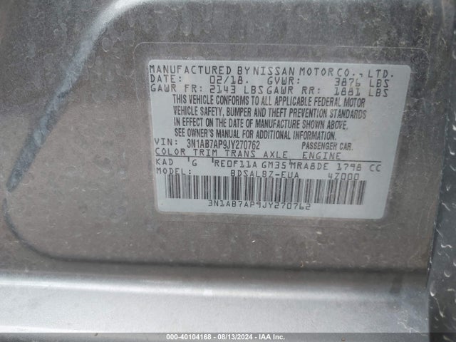 Nissan SENTRA S 2018 3N1AB7AP9JY270762 Image 9