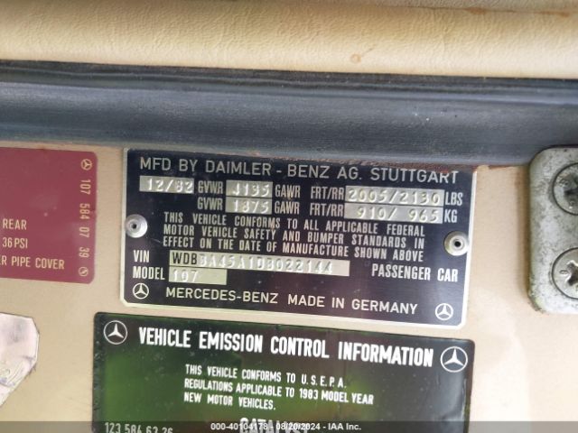 1983 MERCEDES-BENZ 380 WDBBA45A1DB022144 Photo 8