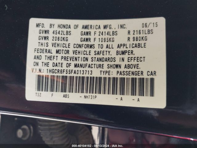 1HGCR6F55FA013713 Honda Accord Hybrid Ex-l