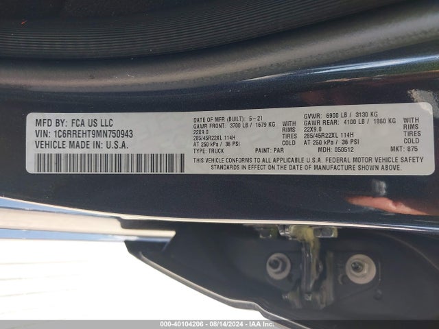 RAM 1500 Limited  4x2 5'7 Box 2021 1C6RREHT9MN750943 Image 9