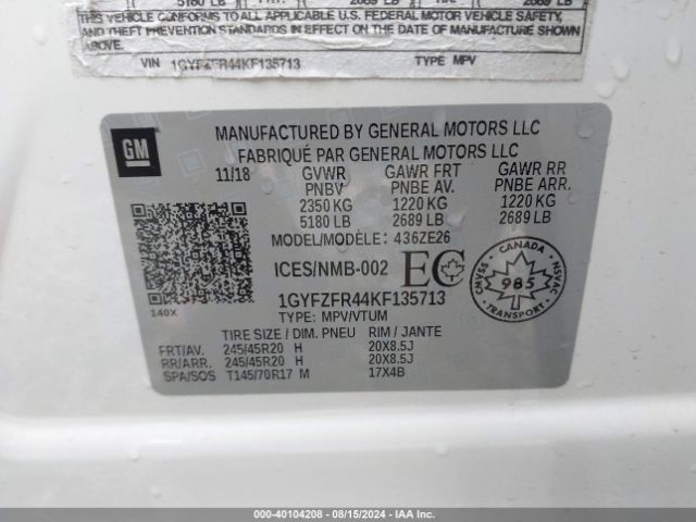 1GYFZFR44KF135713 Cadillac XT4 SPORT