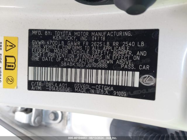 58ABK1GG7JU105886 Lexus ES 350