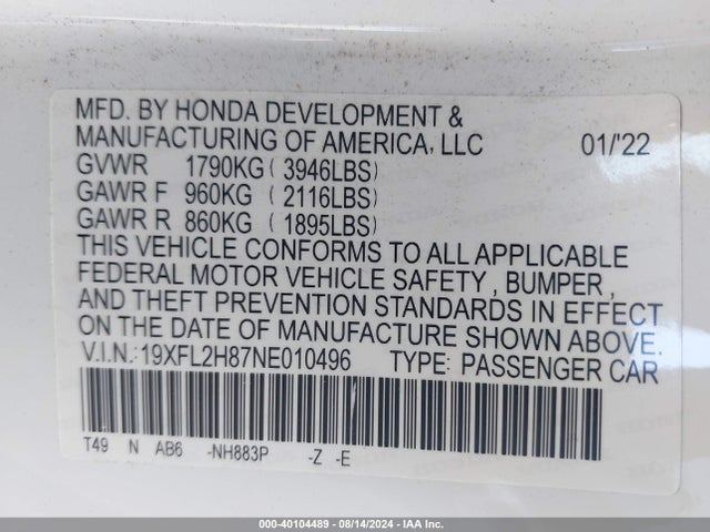Honda Civic Sport 2022 19XFL2H87NE010496 Image 9