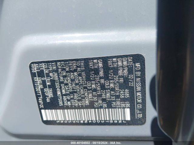 JN8BT3DD4NW275085 Nissan Rogue Platinum Intelligent Awd