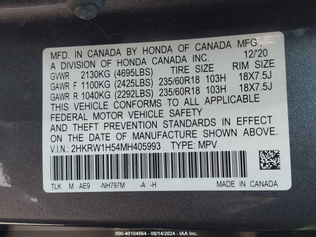 2HKRW1H54MH405993 Honda Cr-v 2wd Ex