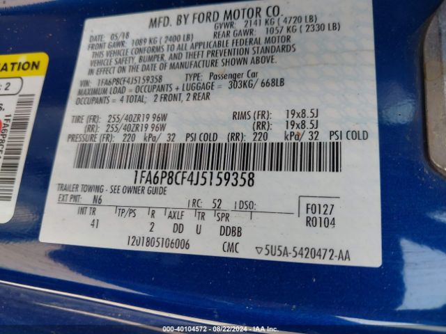 1FA6P8CF4J5159358 Ford Mustang Gt Premium