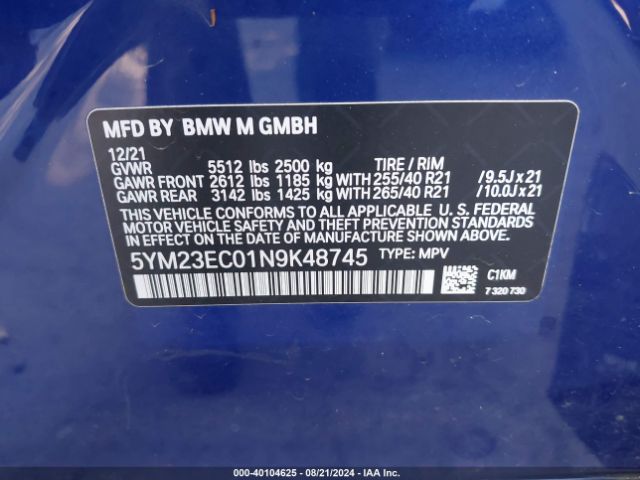 5YM23EC01N9K48745 BMW X4 M