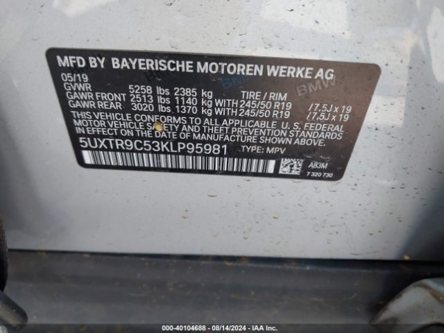 5UXTR9C53KLP95981 BMW X3 Xdrive30i