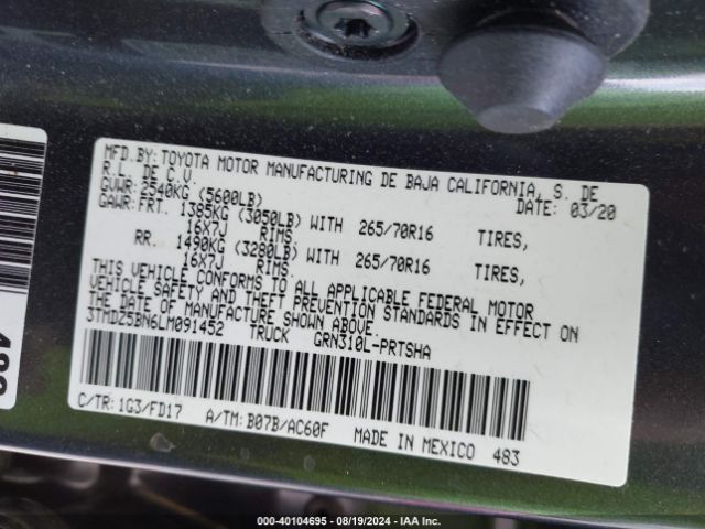 3TMDZ5BN6LM091452 Toyota Tacoma Trd Off-road