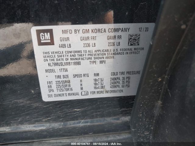 KL79MUSLXMB118980 Chevrolet Trailblazer Awd Rs