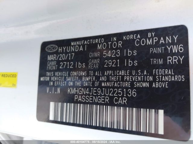 KMHGN4JE9JU225136 Genesis G80 3.8