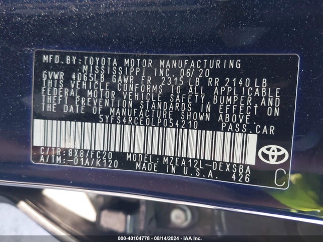 Toyota COROLLA SE 2020 5YFS4RCE0LP054210 Image 9