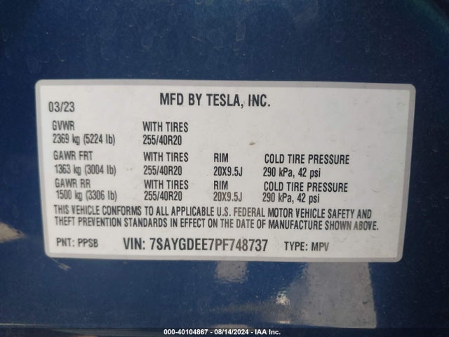 2023 TESLA MODEL Y 7SAYGDEE7PF748737 Photo 8