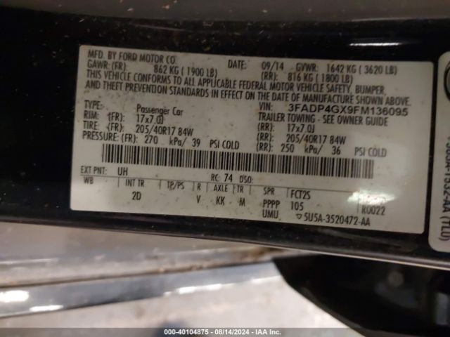 3FADP4GX9FM136095 Ford FIESTA ST