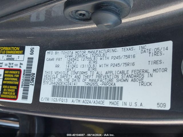 5TFJX4GN0EX034141 Toyota Tacoma Prerunner