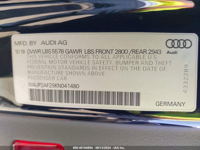 Audi A7 55 Premium 2019 WAUP2AF29KN041480 Image 9