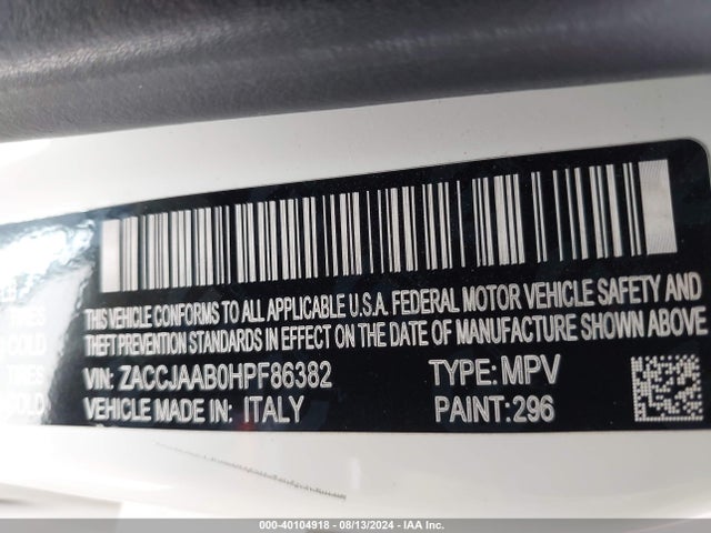 ZACCJAAB0HPF86382 Jeep Renegade Sport Fwd