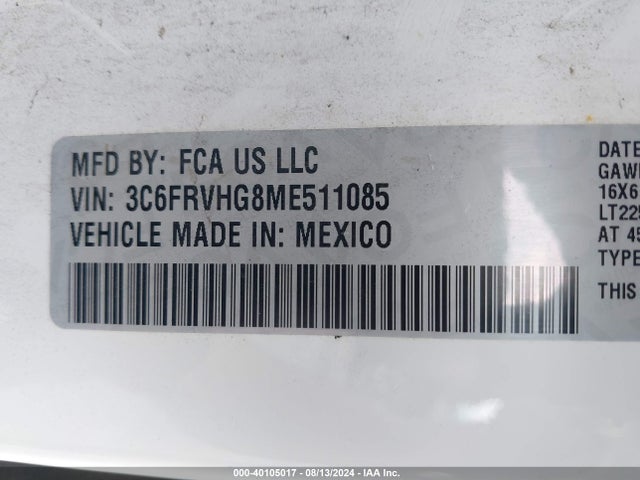 3C6FRVHG8ME511085 RAM Promaster 3500 High Roof 159 Wb