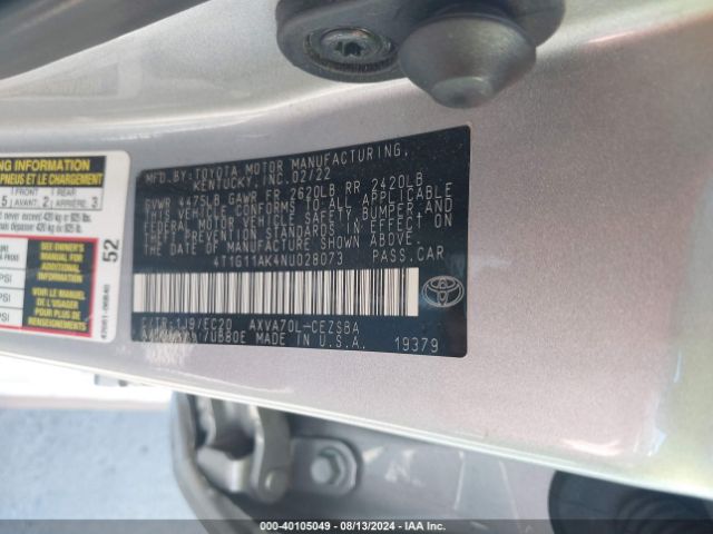 4T1G11AK4NU028073 Toyota Camry Se Nightshade Edition