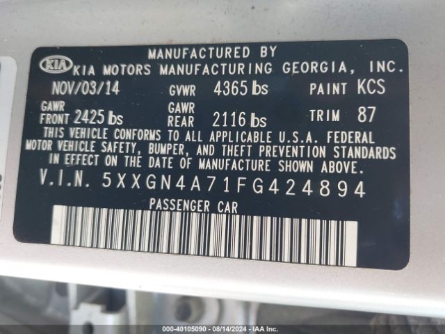 5XXGN4A71FG424894 KIA OPTIMA EX
