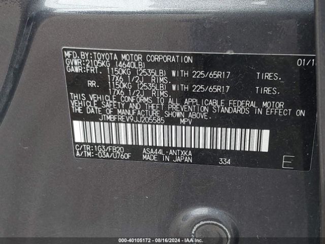 JTMBFREV9JJ205585 Toyota RAV4 LE