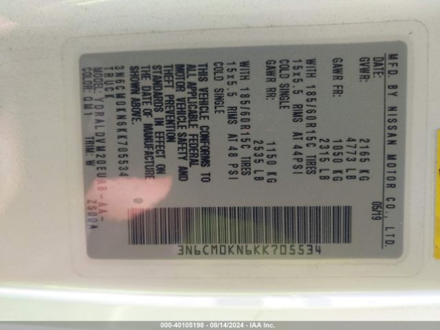 3N6CM0KN6KK705534 Nissan Nv200 S