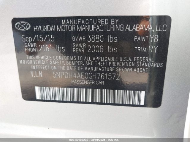 5NPDH4AE0GH761572 Hyundai Elantra Value Edition