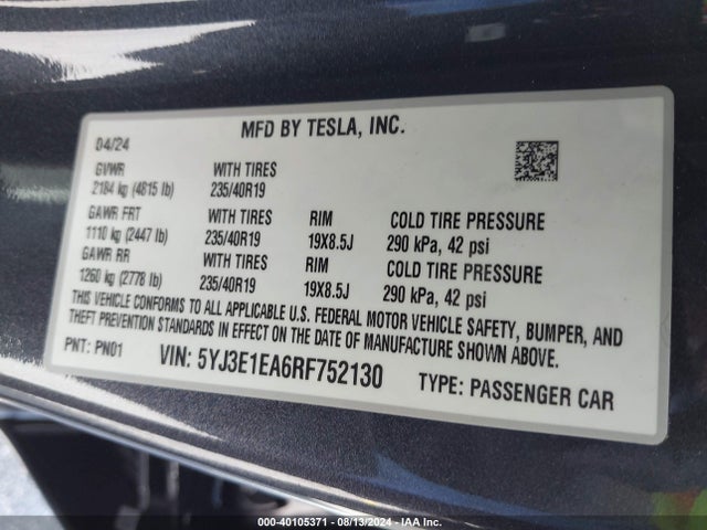 2024 TESLA MODEL 3 5YJ3E1EA6RF752130 Photo 8
