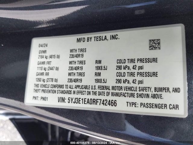2024 TESLA MODEL 3 5YJ3E1EA0RF742466 Photo 8