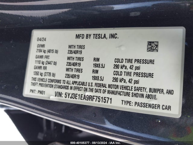 2024 TESLA MODEL 3 5YJ3E1EA9RF751571 Photo 8
