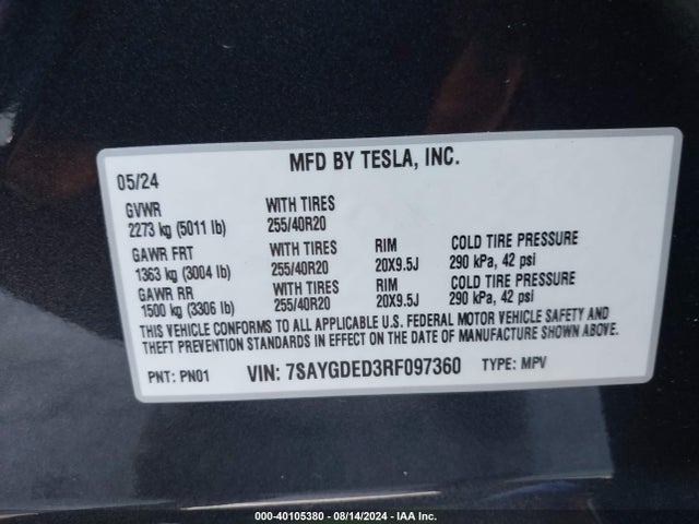2024 TESLA MODEL Y 7SAYGDED3RF097360 Photo 8