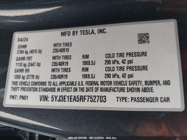 2024 TESLA MODEL 3 5YJ3E1EA5RF752703 Photo 8