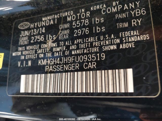 KMHGH4JH9FU093519 Hyundai Equus Signature