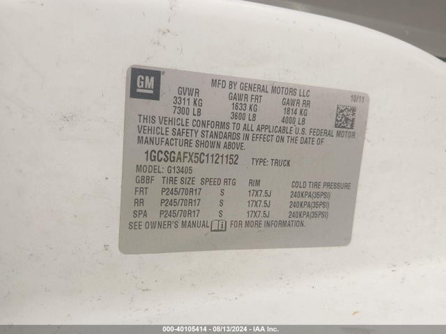 2012 Chevrolet Express 1500 Work Van მანქანა იყიდება აუქციონზე, vin: 1GCSGAFX5C1121152, აუქციონის ნომერი: 40105414
